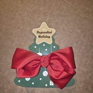 NEW Red Bejeweled Holiday Hair Bow Clip